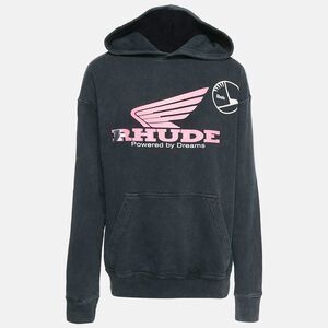 Rhude Dark Grey Knit Graphic Printed Hooded Sweatshirt S